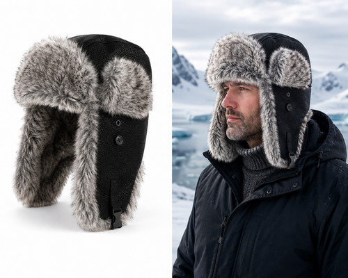 Black polar trapper - trapper, hat