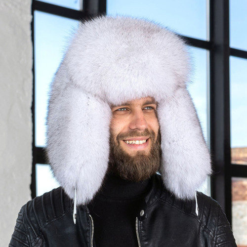 Full white fox fur earflap - full,